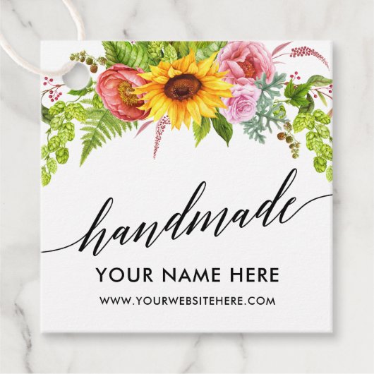 Kalligrafie Handgemaakte Zonnebloem Bloemen Handge Bedankjes Labels (Voorkant)