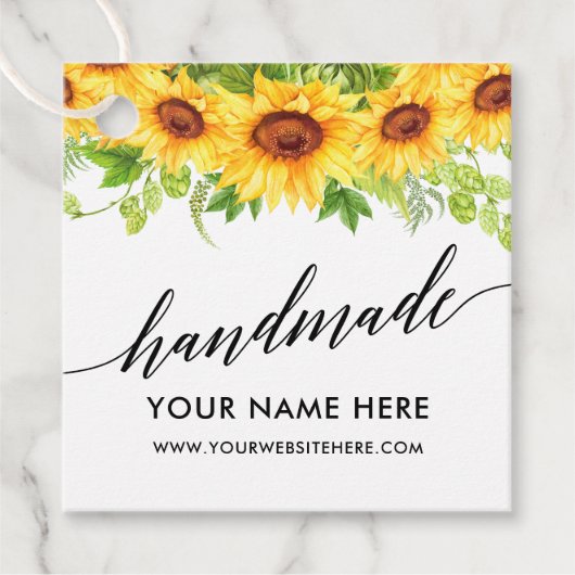 Kalligrafie Handgemaakte Zonnebloemen Handgemaakt Bedankjes Labels (Voorkant)