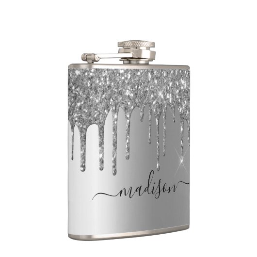 Kalligrafie Handgeschreven Custom Silver Glitter Heupfles (Rechts)