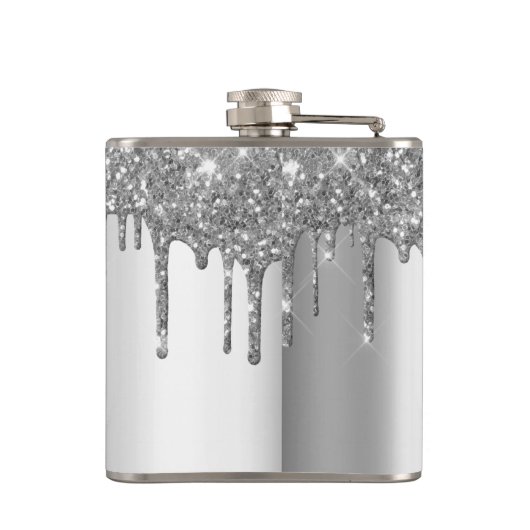 Kalligrafie Handgeschreven Custom Silver Glitter Heupfles (Achterkant)