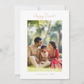 Kalligrafie Happy Diwali Familie Foto Koper Roos Feestdagenkaart (Voorkant)