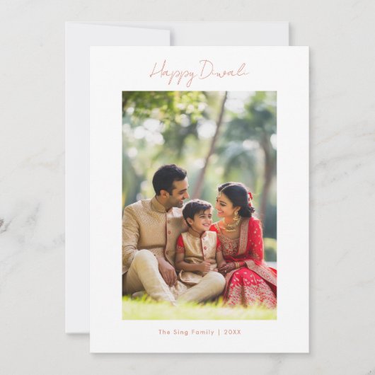 Kalligrafie Happy Diwali Familie Foto Koper Roos Feestdagenkaart (Voorkant)