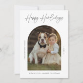 Kalligrafie Happy Holiday Christmas Dog Foto Kind Feestdagenkaart (Voorkant)