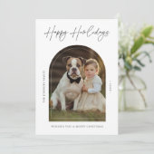 Kalligrafie Happy Holiday Christmas Dog Foto Kind Feestdagenkaart (Staand voorkant)