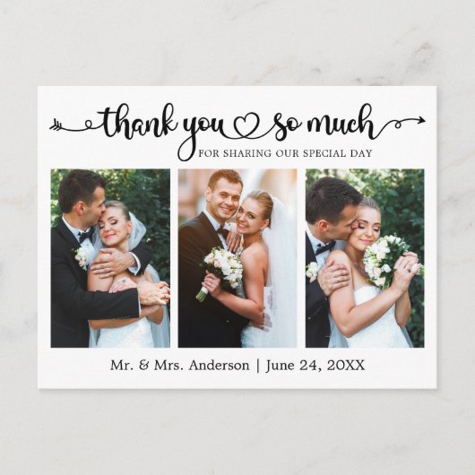 Kalligrafie Hart 3 Foto bruiloft Dank u Briefkaart (Voorkant)