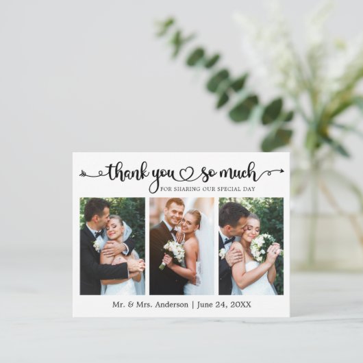 Kalligrafie Hart 3 Foto bruiloft Dank u Briefkaart (Staand voorkant)