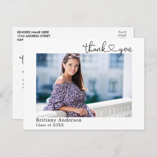 Kalligrafie Hart Afstudeerfoto Bedankt Briefkaart (Voorkant / Achterkant)