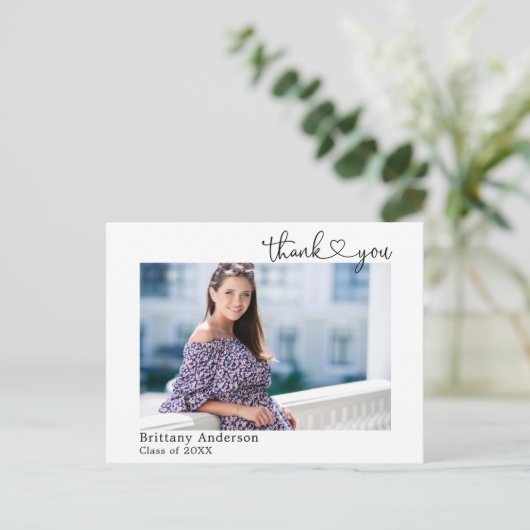 Kalligrafie Hart Afstudeerfoto Bedankt Briefkaart (Staand voorkant)
