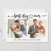 Kalligrafie Hart Beste Dag Ooit 2 Fotobruiloft Bedankkaart (Voorkant)