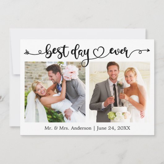 Kalligrafie Hart Beste Dag Ooit 2 Fotobruiloft Bedankkaart (Voorkant)