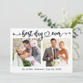 Kalligrafie Hart Beste Dag Ooit 2 Fotobruiloft Bedankkaart (Staand voorkant)