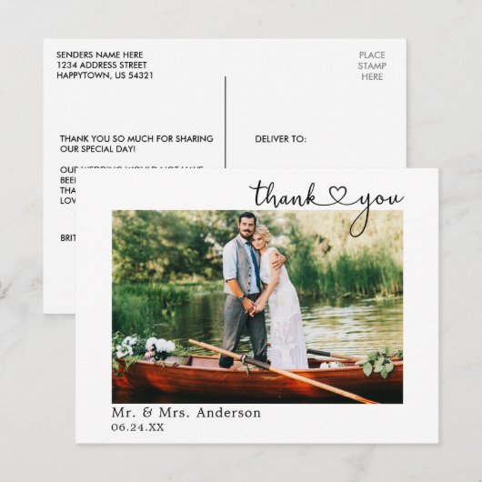 Kalligrafie Hart bruiloft foto Dank u Briefkaart (Voorkant / Achterkant)