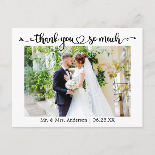 Kalligrafie Hart bruiloft Heel erg bedankt Briefkaart (Voorkant)