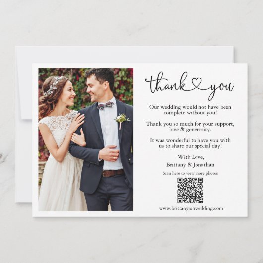 Kalligrafie Hart Bruiloft QR Code 2 Foto Bedankkaart (Achterkant)