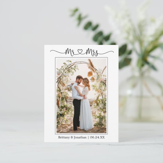 Kalligrafie Hart Dhr. Mevrouw Trouwfoto Bedankt Briefkaart (Staand voorkant)