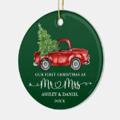 Kalligrafie Hart Eerste Kerst Rode Truck Groen Keramisch Ornament (Links)