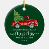 Kalligrafie Hart Eerste Kerst Rode Truck Groen Keramisch Ornament (Achterkant)