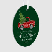 Kalligrafie Hart Eerste Kerst Rode Truck Groen Ornament (voorkant)