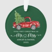 Kalligrafie Hart Eerste Kerst Rode Truck Groen Ornament (voorkant)