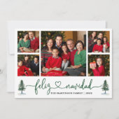 Kalligrafie Hart Feliz Navidad 5 Foto Pine Trees Feestdagenkaart (Voorkant)