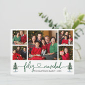 Kalligrafie Hart Feliz Navidad 5 Foto Pine Trees Feestdagenkaart (Staand voorkant)