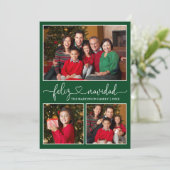 Kalligrafie Hart Feliz Navidad Green 3 Foto Feestdagenkaart (Staand voorkant)