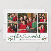 Kalligrafie Hart Feliz Navidad Holly Green Feestdagenkaart (Voorkant)