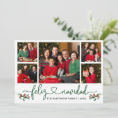 Kalligrafie Hart Feliz Navidad Holly Green Feestdagenkaart (Staand voorkant)