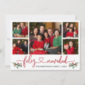 Kalligrafie Hart Feliz Navidad Holly Red Feestdagenkaart (Voorkant)