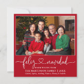 Kalligrafie Hart Feliz Navidad Plein Rood Feestdagenkaart (Voorkant)