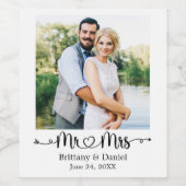 Kalligrafie Hart Foto Meneer en Mevrouw Trouw  Wijn Etiket (Enkel label)