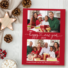 Kalligrafie Hart Gelukkig Nieuwjaar Rood 2 Foto Briefkaart