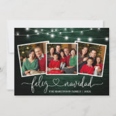 Kalligrafie Hart Groen Hout Lichten Feliz Navidad Feestdagenkaart (Voorkant)