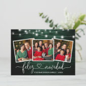 Kalligrafie Hart Groen Hout Lichten Feliz Navidad Feestdagenkaart (Staand voorkant)