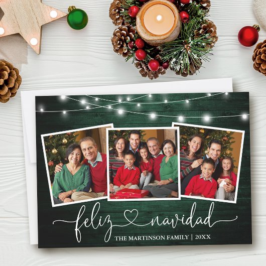 Kalligrafie Hart Groen Hout Lichten Feliz Navidad Feestdagenkaart