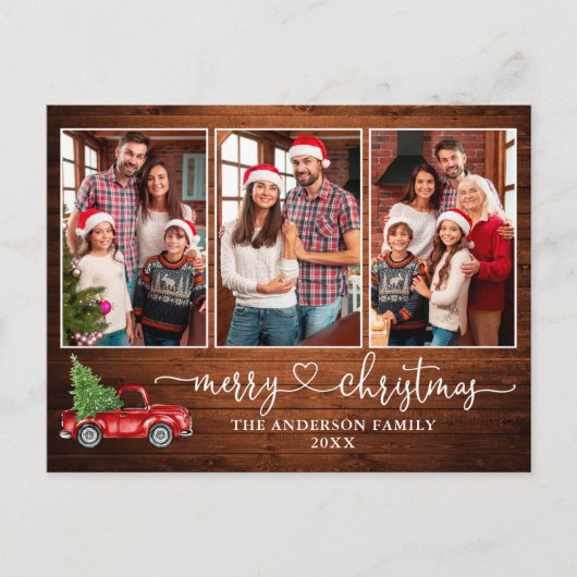 Kalligrafie Hart Hout 3 Foto Kerst Truck Briefkaart (Voorkant)