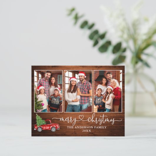 Kalligrafie Hart Hout 3 Foto Kerst Truck Briefkaart (Staand voorkant)