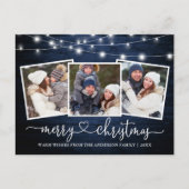 Kalligrafie Hart Kerst Blauw Hout Lichten Briefkaart (Voorkant)