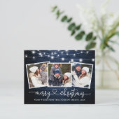 Kalligrafie Hart Kerst Blauw Hout Lichten Briefkaart (Staand voorkant)