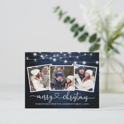 Kalligrafie Hart Kerst Blauw Hout Lichten Briefkaart