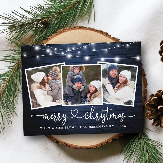 Kalligrafie Hart Kerst Blauw Hout Lichten Briefkaart