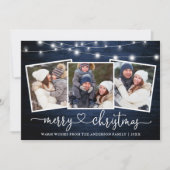 Kalligrafie Hart Kerst Blauw Hout Lichten Feestdagenkaart (Voorkant)