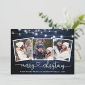 Kalligrafie Hart Kerst Blauw Hout Lichten Feestdagenkaart (Staand voorkant)