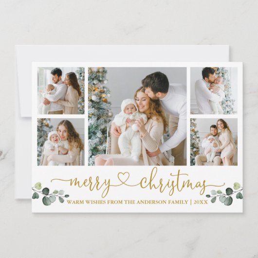 Kalligrafie Hart Kerst Waterverf Eucalyptus Feestdagenkaart (Voorkant)