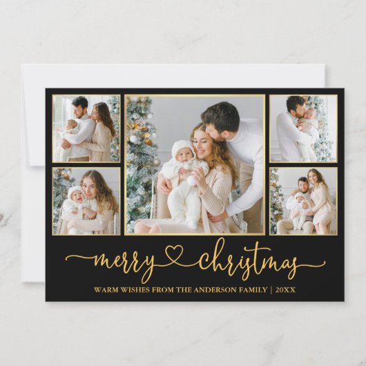 Kalligrafie Hart Kerst Zwart en Goud Lijsten Feestdagenkaart (Voorkant)