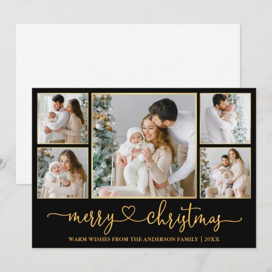 Kalligrafie Hart Kerst Zwart en Goud Lijsten Feestdagenkaart (Voorkant / Achterkant)