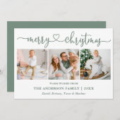 Kalligrafie Hart Kerstmis 3 Foto Sagegroen Feestdagenkaart (Voorkant / Achterkant)