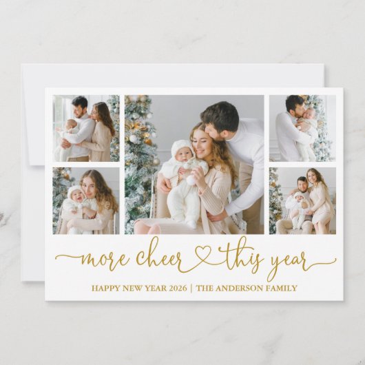 Kalligrafie Hart Meer Cheer 5 Foto Goud Feestdagenkaart (Voorkant)