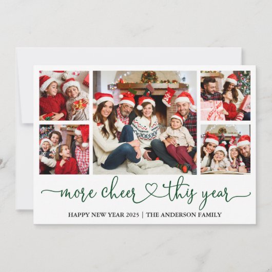 Kalligrafie Hart Meer Cheer 5 Foto Groen Feestdagenkaart (Voorkant)