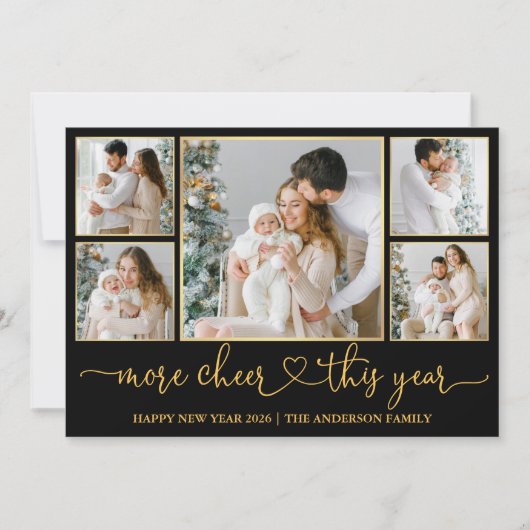 Kalligrafie Hart Meer Cheer Zwart en Goud Lijsten Feestdagenkaart (Voorkant)